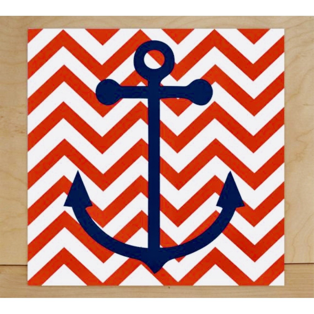 Anchor Navy & Red Chevron Nautical Nursery Baby Room Pirate Beach Wall Art Home